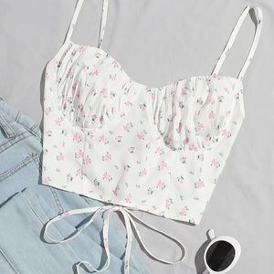 Shein lace up back floral bustier top